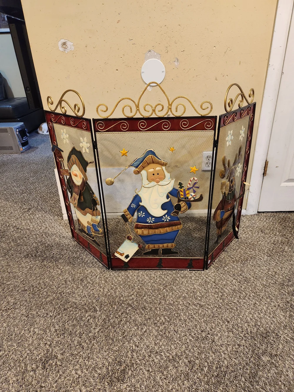 Festive Blue Santa Holiday Fireplace Screen Panel - Unbranded